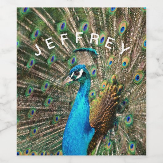 De blauwe pauw wijn etiket (Enkel label)