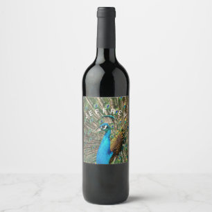De blauwe pauw wijn etiket