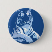De blauwe Pop Art Tiger Ronde Button 5,7 Cm (Voorkant)