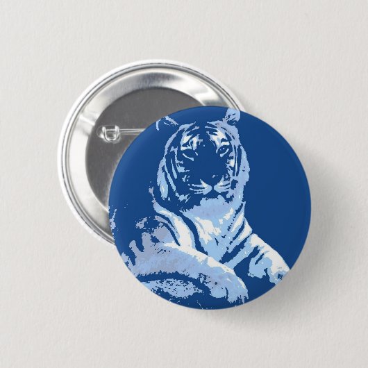 De blauwe Pop Art Tiger Ronde Button 5,7 Cm (Voorkant /achterkant)