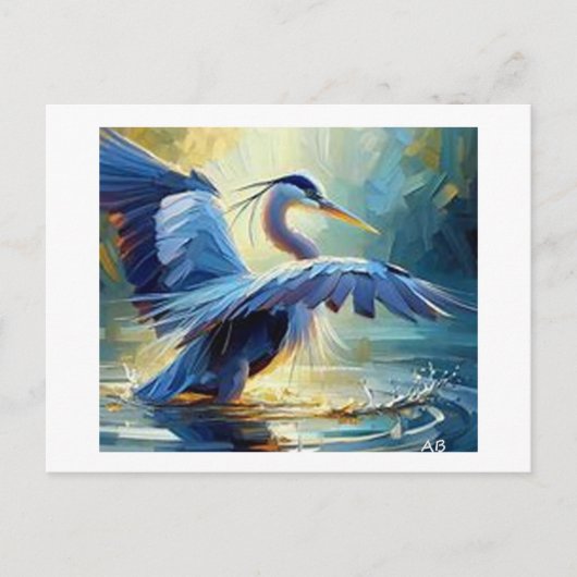 De blauwe reiger, briefkaart (Voorkant)