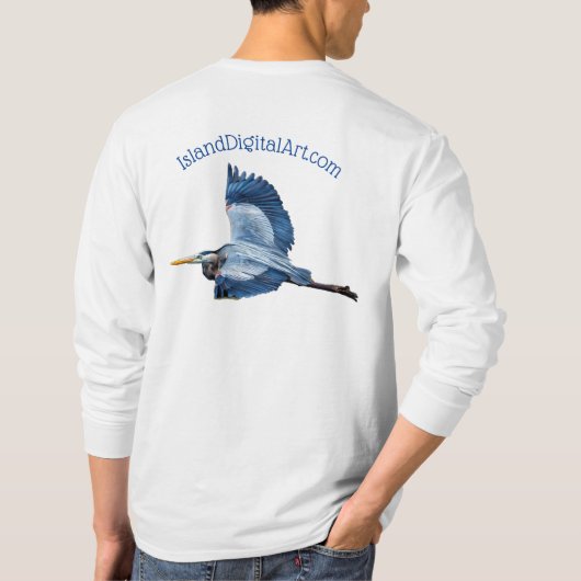 De blauwe reiger van het eiland tijdens de vlucht t-shirt (Achterkant)