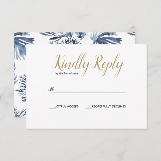 De blauwe rif | Zee bruiloft RSVP (Voorkant / Achterkant)