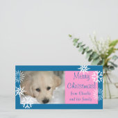 De blauwe Roze Kaart van de Foto van Kerstmis van (Staand voorkant)