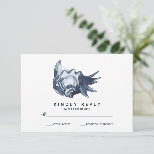 De blauwe schelp | Bruiloft RSVP (Staand voorkant)