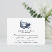 De blauwe schelp | Bruiloft RSVP met maaltijdkeuze (Staand voorkant)