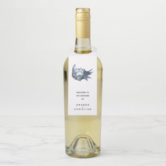 De blauwe schelp | BRUILOFT WELKOM GAST Flessenhanger (Op fles)