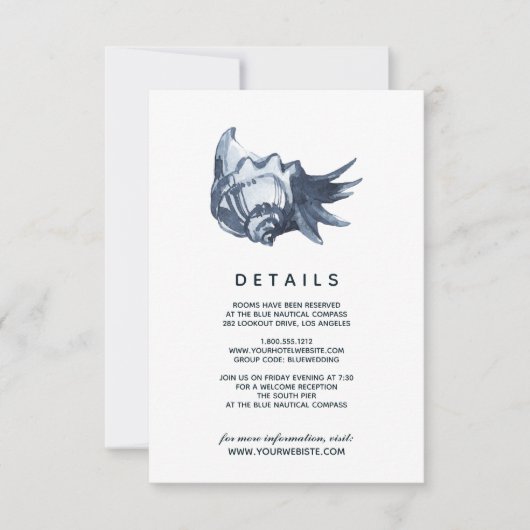 De blauwe schelp | Details van de bruiloft Kaart (Voorkant)