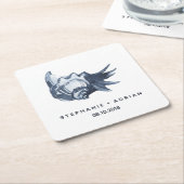 De blauwe schelp | Gepersonaliseerd bruiloft Kartonnen Onderzetters (Schuin)