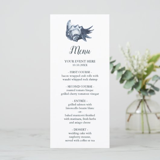 De blauwe schelp | Menu Nautical Wedding (Staand voorkant)