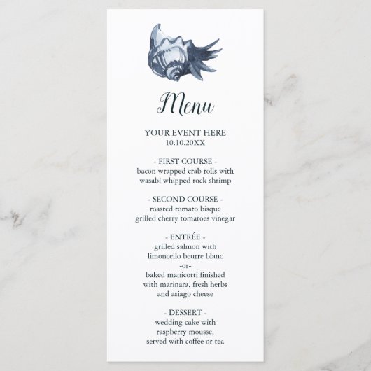 De blauwe schelp | Menu Nautical Wedding (Voorkant)