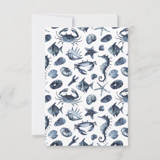 De blauwe schelp | Nautical Wedding table place Kaart (Achterkant)