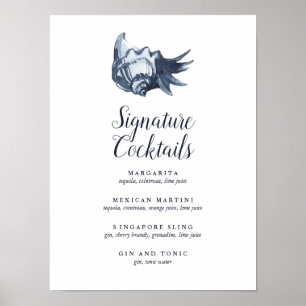 De blauwe schelp   Signature Cocktail Menu Sign. Poster