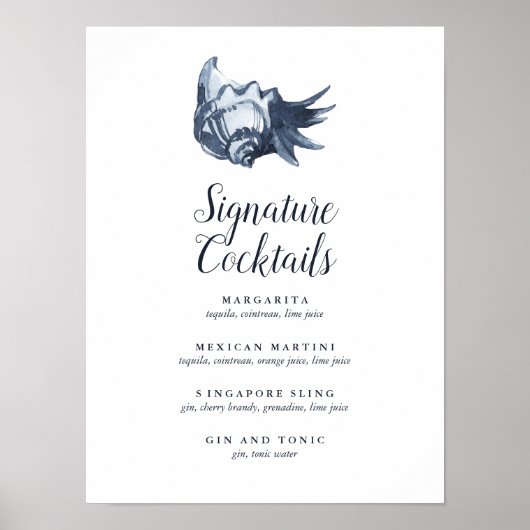 De blauwe schelp | Signature Cocktail Menu Sign. Poster (Voorkant)
