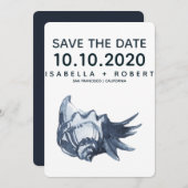 De blauwe schelp | Weddenschap Save the Date (Voorkant / Achterkant)