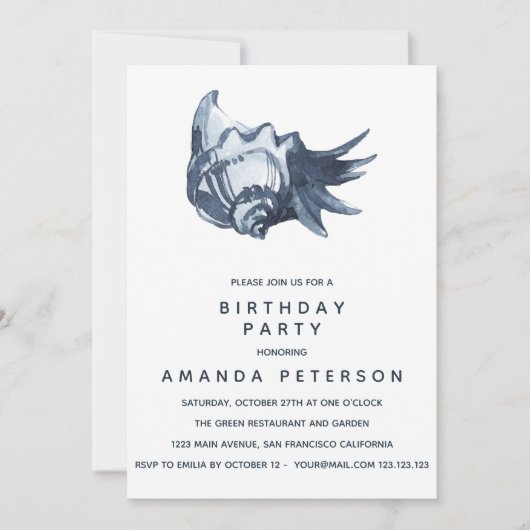 De blauwe Seashell Nautical Birthday, Kaart (Voorkant)