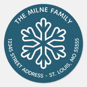 De blauwe Sneeuwvlok van het Patroon - het Adres Ronde Sticker