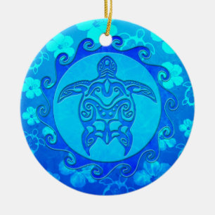 De blauwe StammenZon van de Schildpad Keramisch Ornament