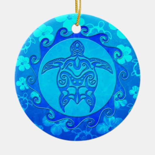 De blauwe StammenZon van de Schildpad Keramisch Ornament (Voorkant)