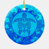 De blauwe StammenZon van de Schildpad Keramisch Ornament (Achterkant)