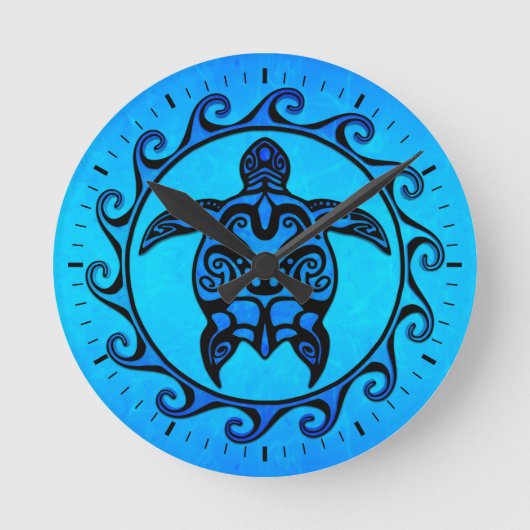De blauwe StammenZon van de Schildpad Ronde Klok (Voorkant)