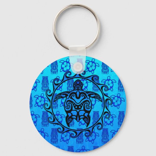 De blauwe StammenZon van de Schildpad Sleutelhanger (Voorkant)