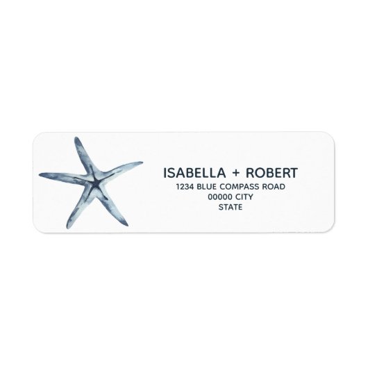 De blauwe Starfish | Nautical Maritime Wedding Etiket (Voorkant)