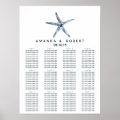 De blauwe Starfish | Nautical Wedding Seating Char Poster (Voorkant)