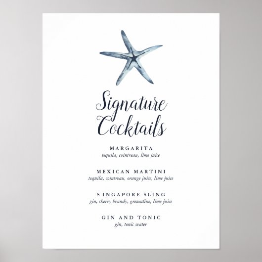 De blauwe Starfish | Signature Cocktail Menu Sign. Poster (Voorkant)