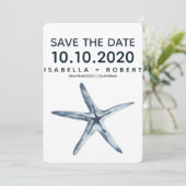 De blauwe Starfish | Weddenschap Save the Date (Staand voorkant)