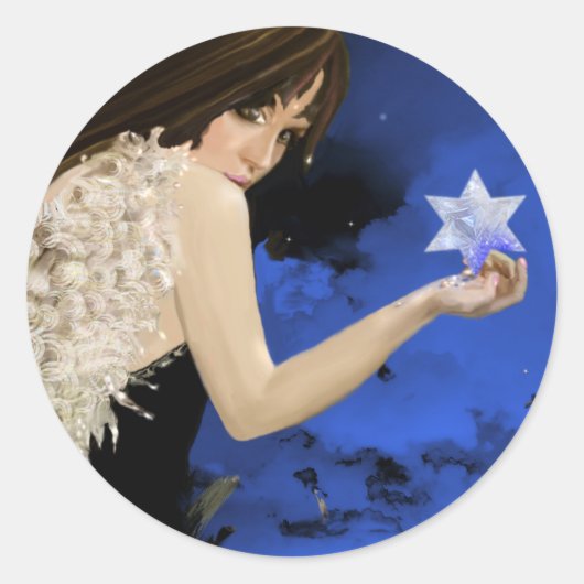 De blauwe ster. ronde sticker (Voorkant)