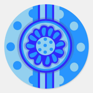 De blauwe Stickers van Flower power (ronde)