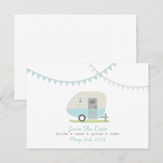 De blauwe Trailer van de Retro & van de Weddenscha Save The Date (Voorkant / Achterkant)