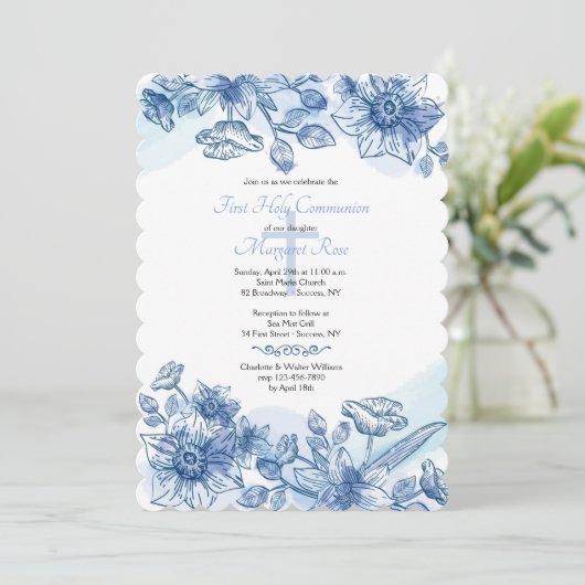 De blauwe Uitnodiging van Bloemen (Staand voorkant)