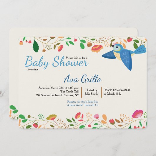 De blauwe Uitnodiging van de Vogel van de Vlaamse (Voorkant / Achterkant)