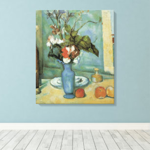 De Blauwe Vaas (Bloemen en Fruit) van Paul Cezanne Canvas Afdruk