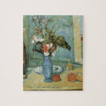De blauwe vaas (Bloemen en fruit) van Paul Cezanne
