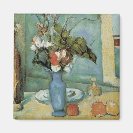 De blauwe vaas (Bloemen en fruit) van Paul Cezanne Magneet (Voorkant)