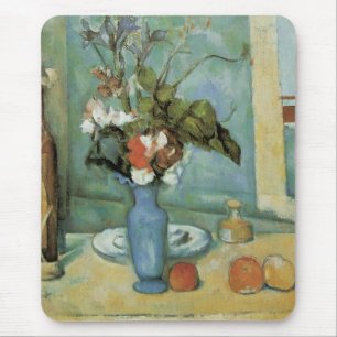 De blauwe vaas (Bloemen en fruit) van Paul Cezanne Muismat