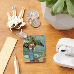 De blauwe vaas (Bloemen en fruit) van Paul Cezanne Sleutelhanger