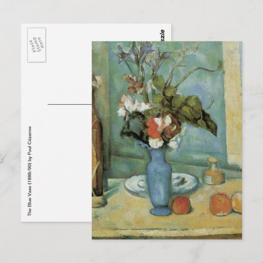 De blauwe vaas (bloemen en vruchten) van Paul Ceza Briefkaart (Voorkant / Achterkant)