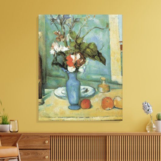 De blauwe vaas (bloemen en vruchten) van Paul Ceza Canvas Afdruk (Insitu (Woonkamer))