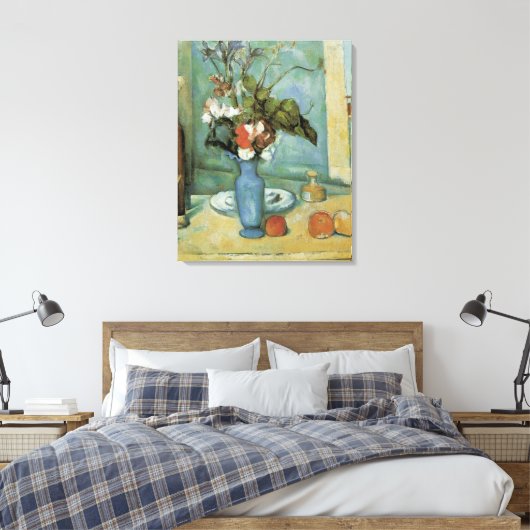 De blauwe vaas (bloemen en vruchten) van Paul Ceza Canvas Afdruk (Insitu (Slaapkamer))
