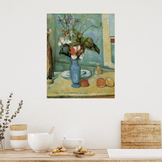 De blauwe vaas (bloemen en vruchten) van Paul Ceza Poster (Keuken)