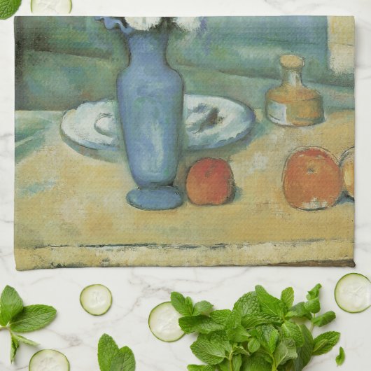 De blauwe vaas (bloemen en vruchten) van Paul Ceza Theedoek (Gevouwen)