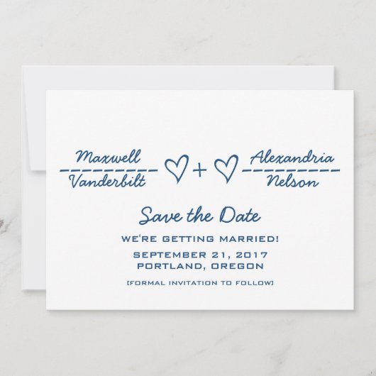 De blauwe Vergelijking van het Hart sparen de Datu Save The Date (Voorkant)