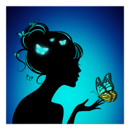 De blauwe vlindervrouw perfect poster