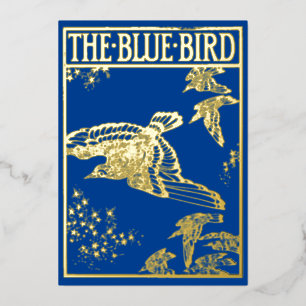 De blauwe vogel -  goud folie uitnodiging