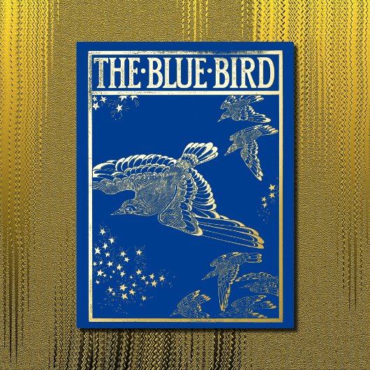 De blauwe vogel -  goud folie uitnodiging briefkaart