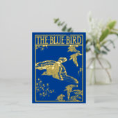 De blauwe vogel -  goud folie uitnodiging briefkaart (Staand Voorkant)